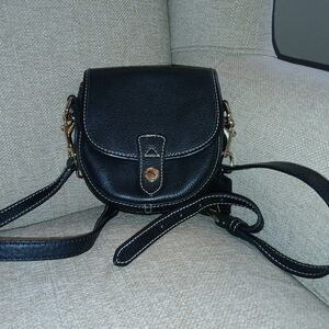 Dooney & Bourke Black Crossbody Saddle Bag with Gold Hardware